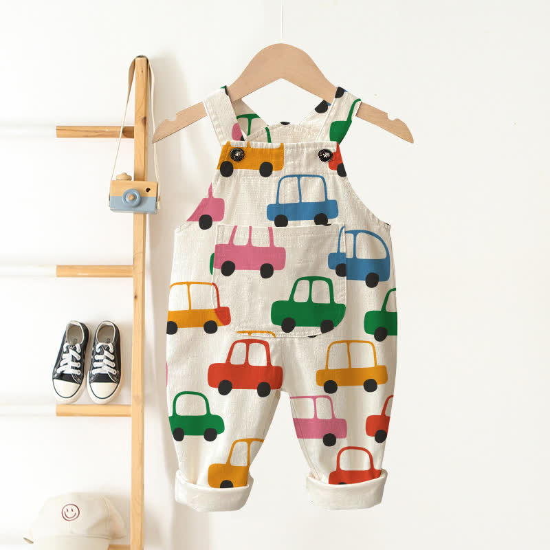 Tutina bianca con tasche per neonati e bambini, fantasia multicolore con auto. - Bianco - 3-5T - image 1