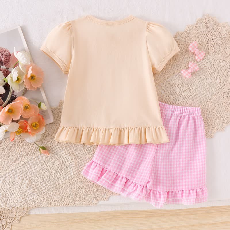 Completo da bambina composto da top a matita con applicazioni e pantaloncini, due pezzi. - image 4