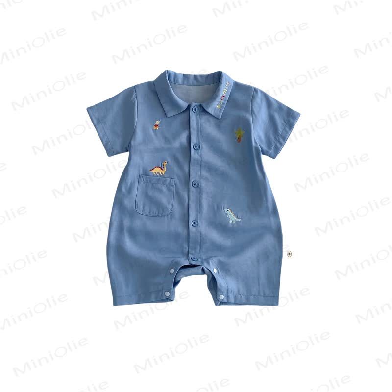 Tutina con colletto polo e ricamo di dinosauro per neonati - image 11