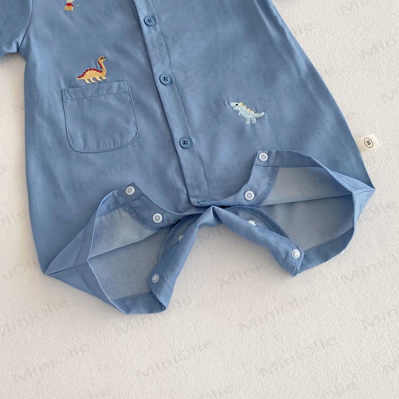 Tutina con colletto polo e ricamo di dinosauro per neonati - image 10