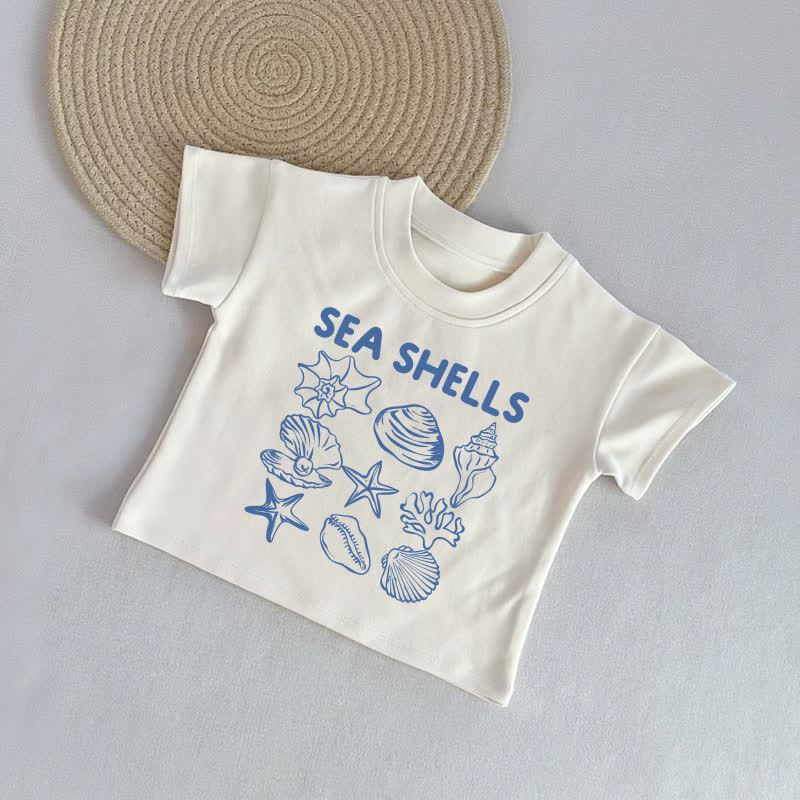 Maglietta casual beige con conchiglie per bambini - Beige - 2-3T - image 1