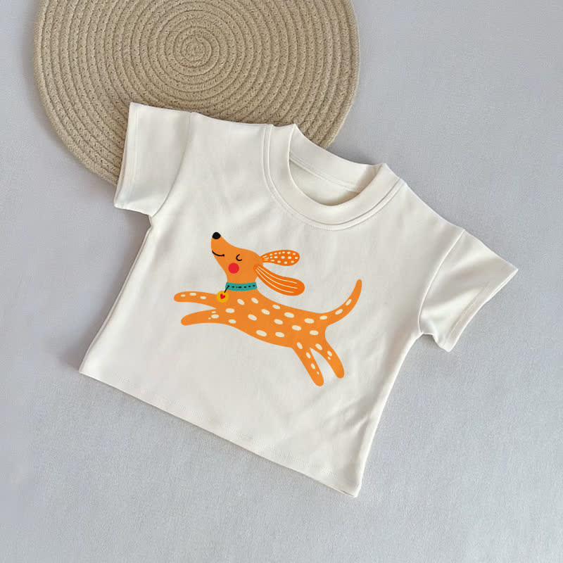 T-shirt casual beige con cagnolino - Beige - 2-3T - image 1
