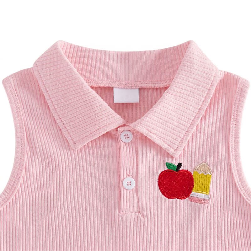 Completo da bambina composto da top senza maniche e gonna con applicazione di mele. - image 2