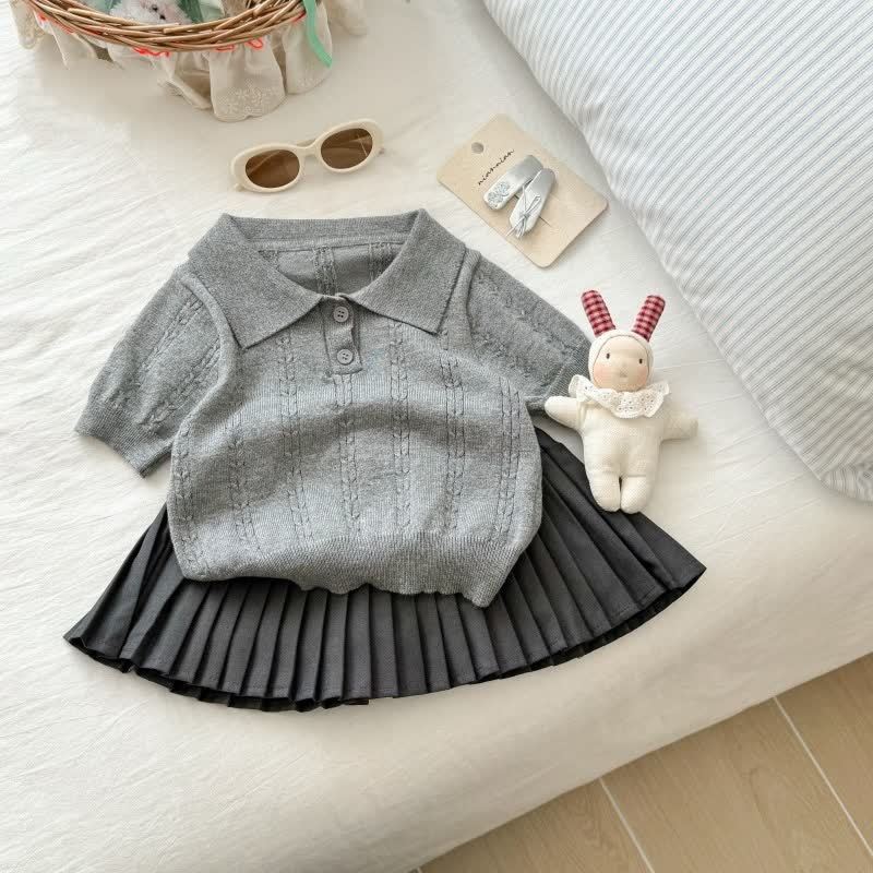 Completo da bambina composto da polo grigia in maglia e gonna. - Grigio - 6.5-8T - image 1