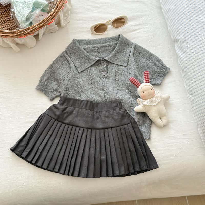 Completo da bambina composto da polo grigia in maglia e gonna. - image 2