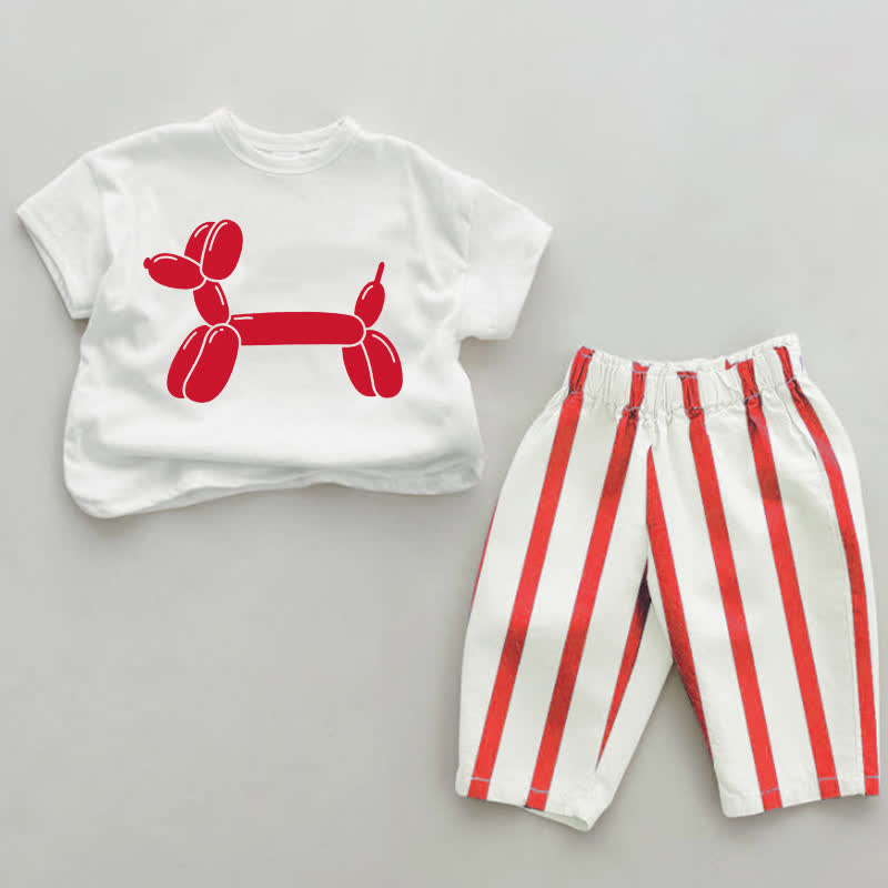 Set di 2 pezzi Baby Balloon Dog a righe verticali bianche e rosse. - Bianco e Rosso - 4-5T - image 1