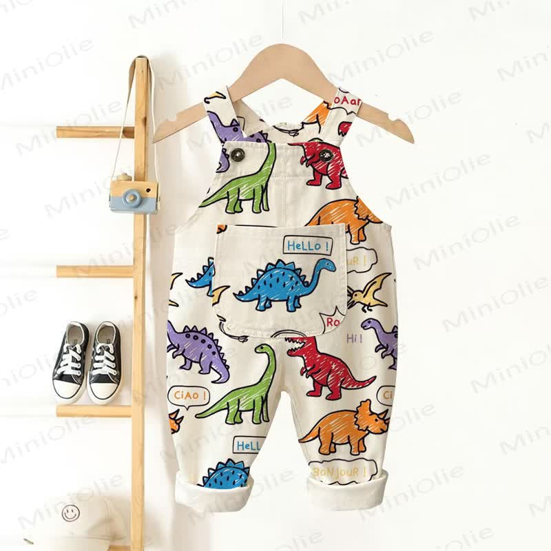 Tutina per neonati con stampa integrale di dinosauri - Beige - 3-5T - image 1