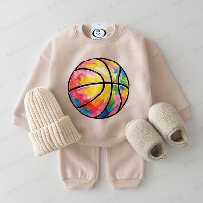 Completo da due pezzi per neonati con felpa e stampa a tema basket color beige. - Beige - 2-3T - image 1