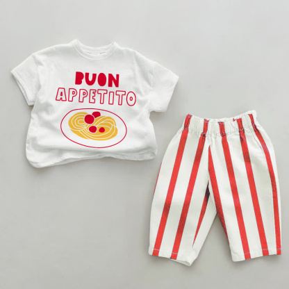 BUON APPETITO Baby Pasta Righe Verticali Bianco&Rosso Set 2 Pezzi - Bianco e Rosso - 4-5T - image 1