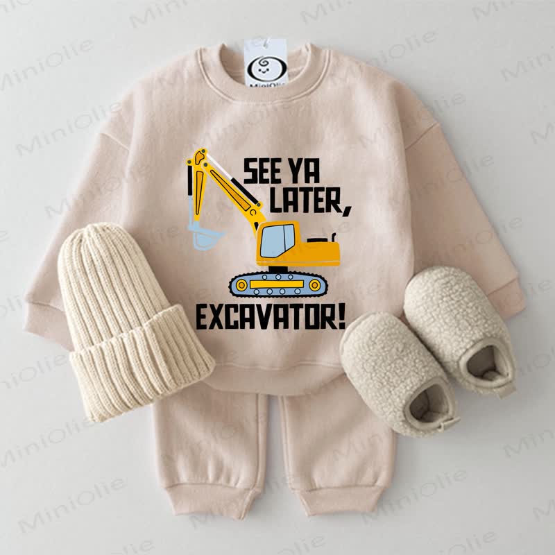 A presto, escavatore! Set di 2 pezzi felpa beige per neonati - Beige - 2-3T - image 1