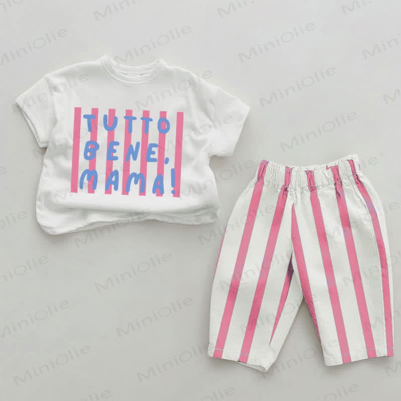 TUTTO BENE, MAMMA! Set 2 pezzi per neonata a righe verticali rosa - Bianco e rosa - 2-3T - image 1