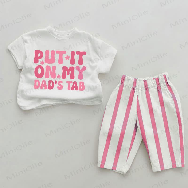 METTILO SUL CONTO DI MIO PAPÀ Completo da bambina a 2 pezzi a righe verticali rosa - Bianco e rosa - 2-3T - image 1