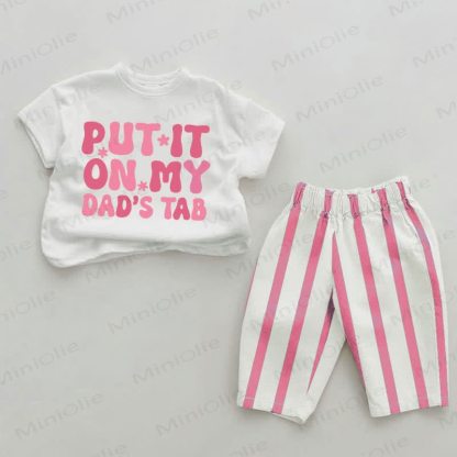 METTILO SUL CONTO DI MIO PAPÀ Completo da bambina a 2 pezzi a righe verticali rosa - Bianco e rosa - 2-3T - image 1