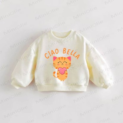 Felpa color crema con slogan per neonati e bambini piccoli CIAO BELLA - Crema - 3-5T - image 1