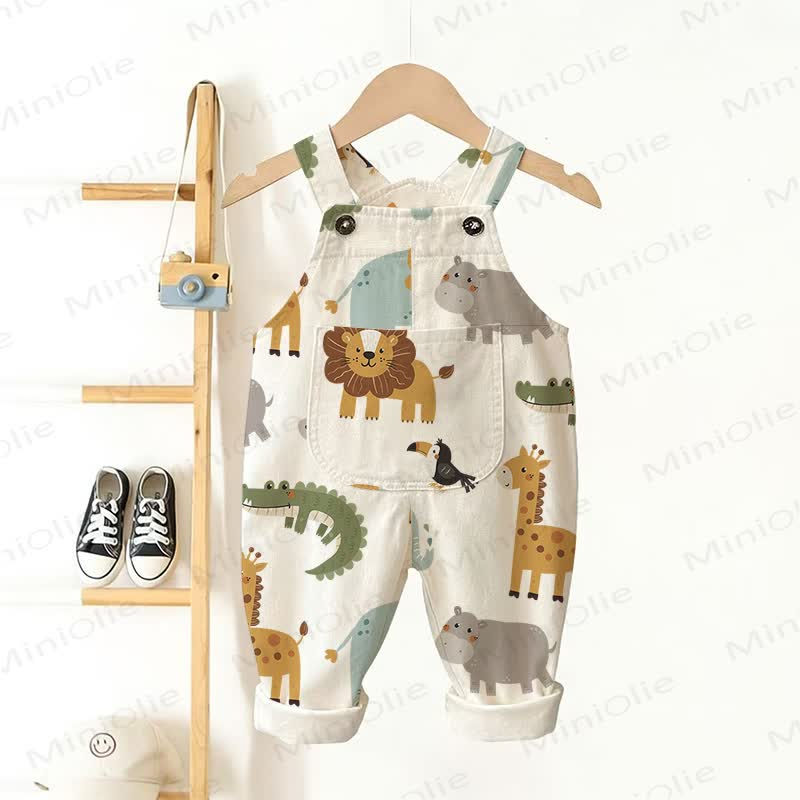 Salopette per neonati e bambini con stampa animalier safari - Beige - 3-5T - image 1
