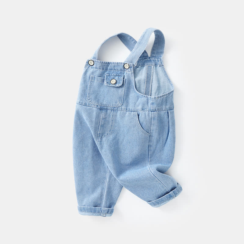 Salopette in denim blu con risvolto per neonati e bambini piccoli - image 3
