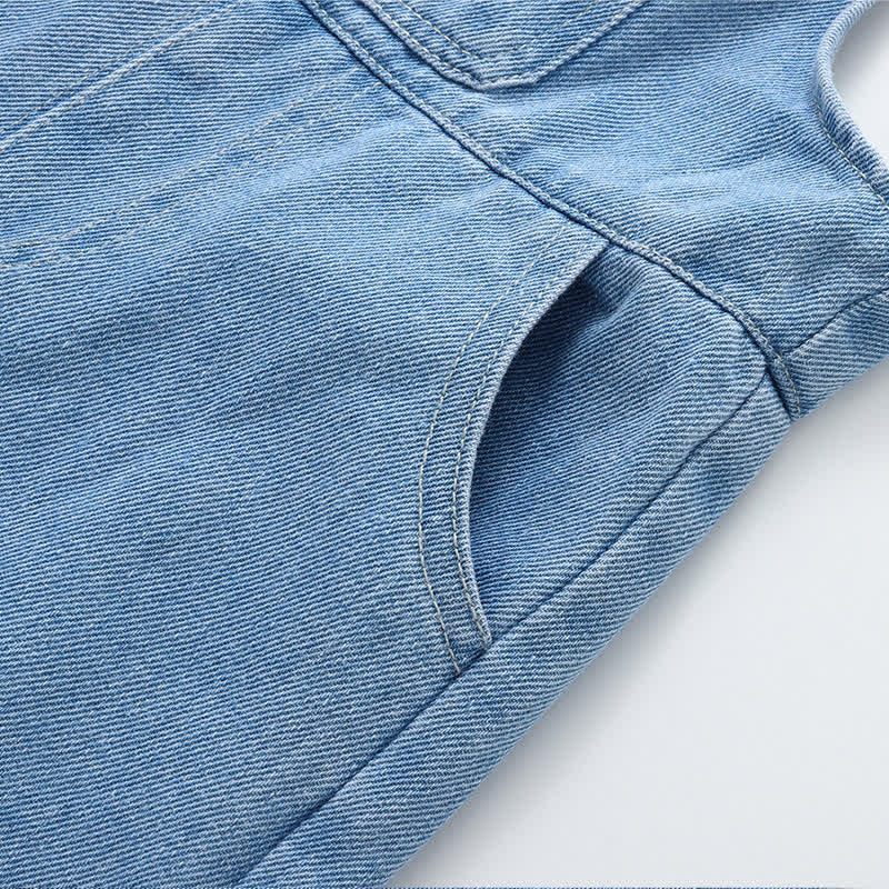 Salopette in denim blu con risvolto per neonati e bambini piccoli - image 6