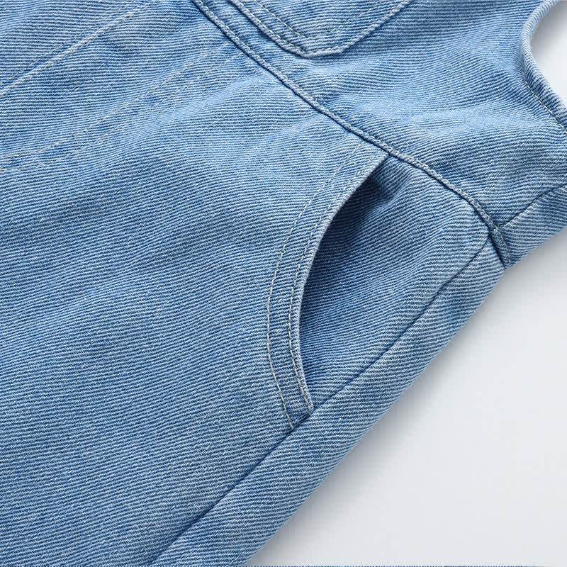 Salopette in denim blu con risvolto per neonati e bambini piccoli - image 6