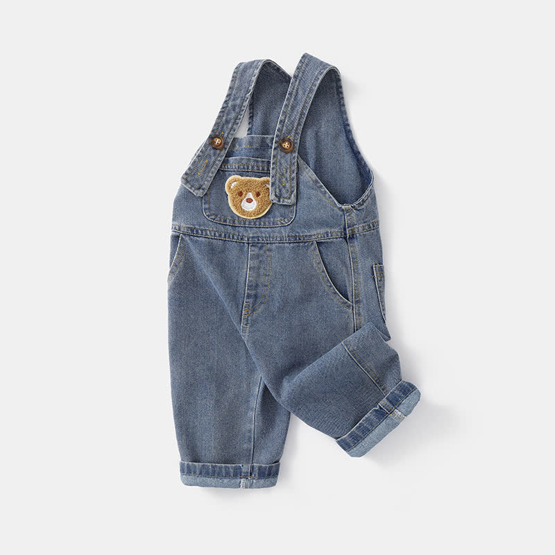 Salopette in denim con orlo arrotolato, blu baby bear, con tasche e tasca, per bambini piccoli - Blu - 5-6T - image 1
