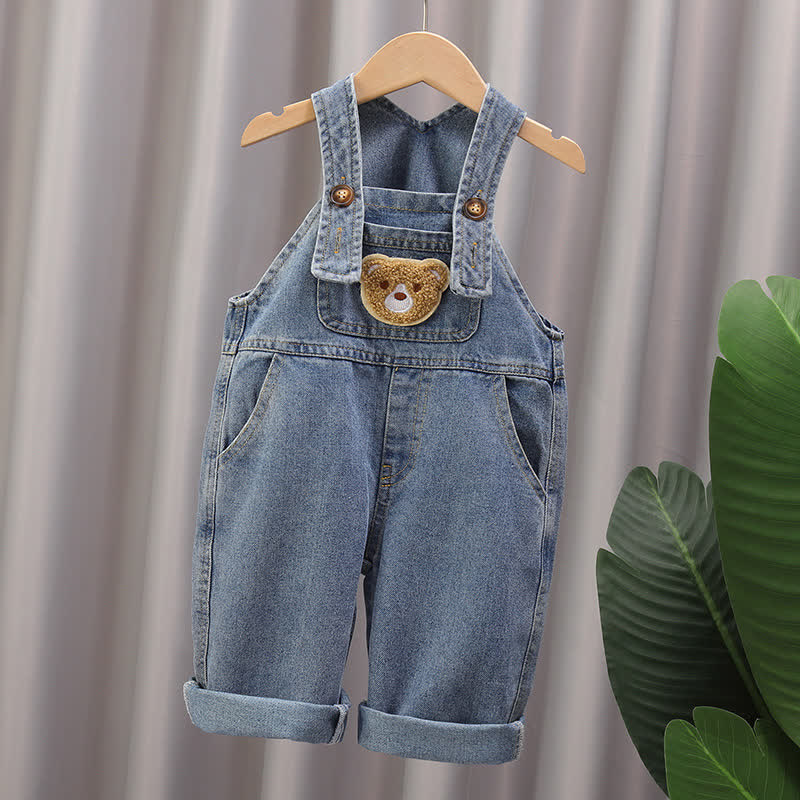 Salopette in denim con orlo arrotolato, blu baby bear, con tasche e tasca, per bambini piccoli - image 2