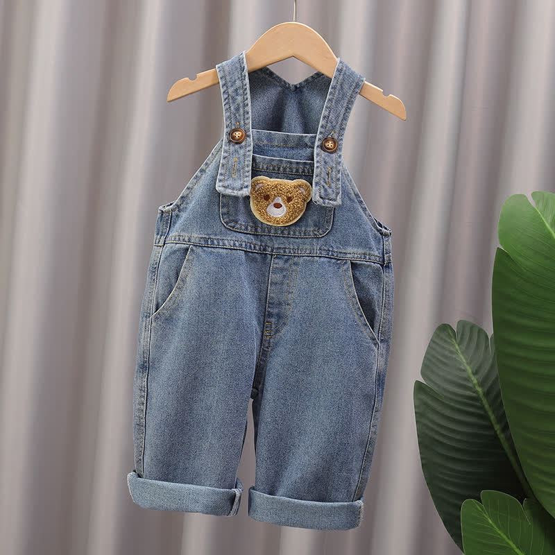 Salopette in denim con orlo arrotolato, blu baby bear, con tasche e tasca, per bambini piccoli - image 2
