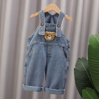 Salopette in denim con orlo arrotolato, blu baby bear, con tasche e tasca, per bambini piccoli - image 2
