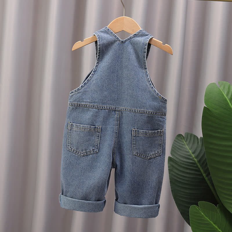 Salopette in denim con orlo arrotolato, blu baby bear, con tasche e tasca, per bambini piccoli - image 3
