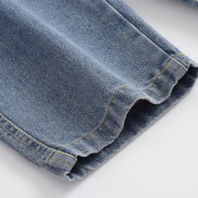 Salopette in denim con orlo arrotolato, blu baby bear, con tasche e tasca, per bambini piccoli - image 7