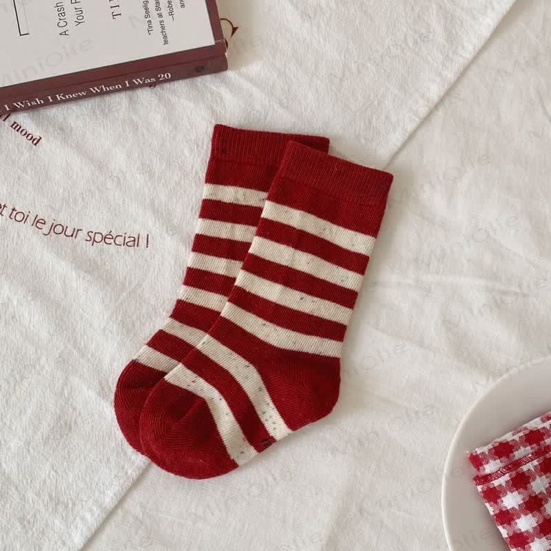 Calzini per neonati e bambini piccoli a righe rosse/con fiocco - image 4