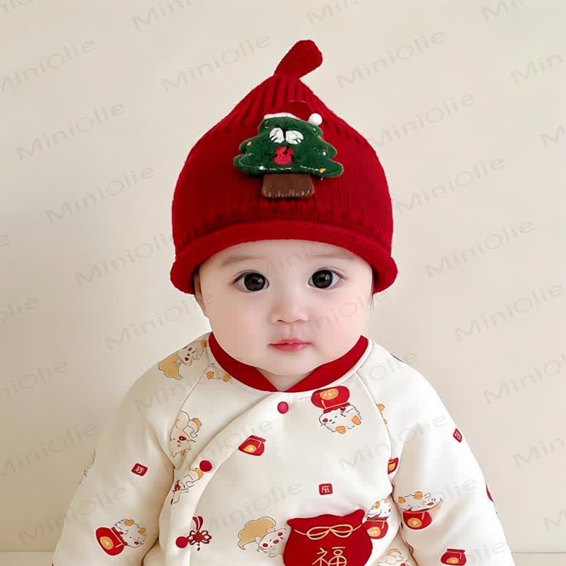 Berretto in maglia per neonati con motivo albero di Natale, coniglietto e fungo - Albero di Natale - 3-15M - image 1