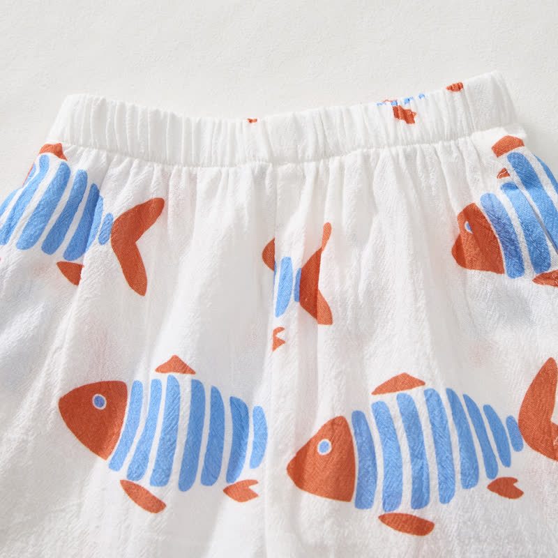 Completo da bambino composto da maglietta e pantaloncini bianchi con pesciolini. - image 6