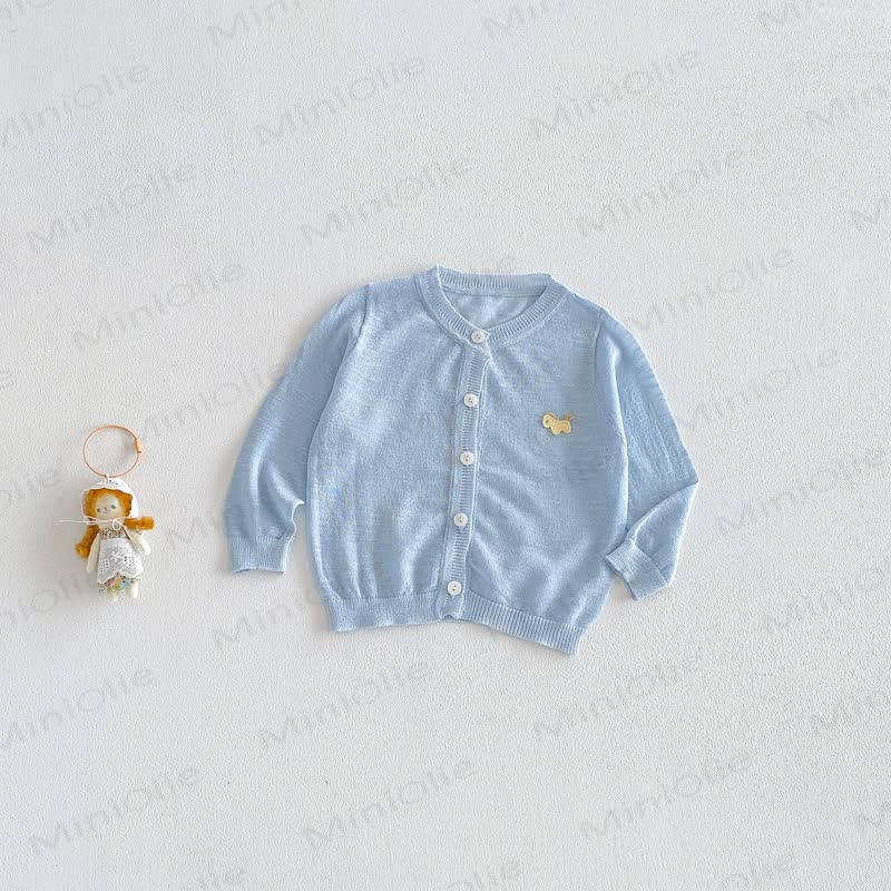 Cardigan leggero in maglia color pastello con bottoni frontali - Blu - 2-3T - image 9