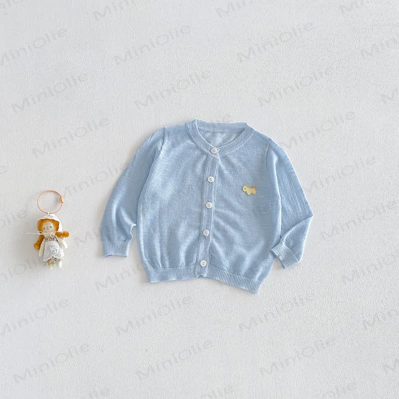 Cardigan leggero in maglia color pastello con bottoni frontali - Blu - 2-3T - image 9