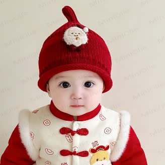 Berretto in maglia per neonati con motivo albero di Natale, coniglietto e fungo - Babbo Natale - 3-15M - image 2