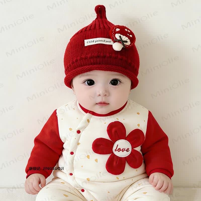 Berretto in maglia per neonati con motivo albero di Natale, coniglietto e fungo - Fungo - 3-15M
