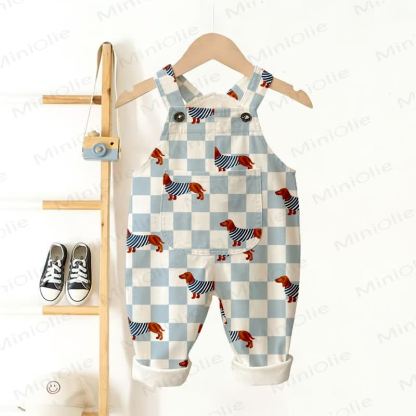Tutina per neonati e bambini con stampa a scacchiera di bassotti - Beige - 3-5T - image 1