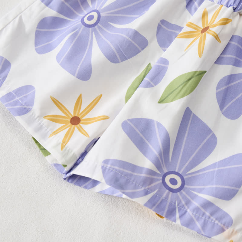Completo per neonata/bambina con stampa floreale viola e maniche corte - image 6