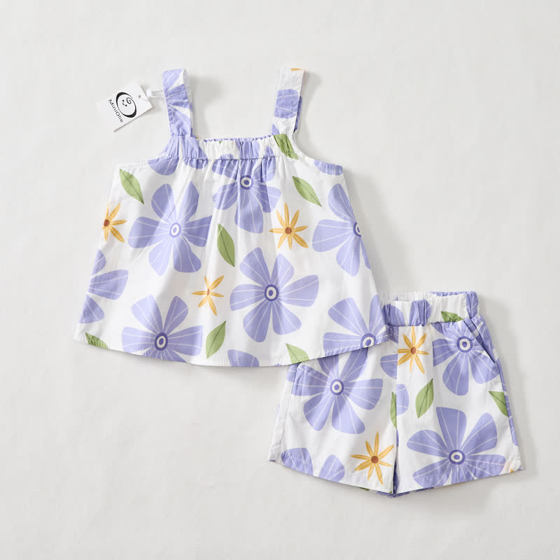 Completo per neonata/bambina con stampa floreale viola e maniche corte - image 2
