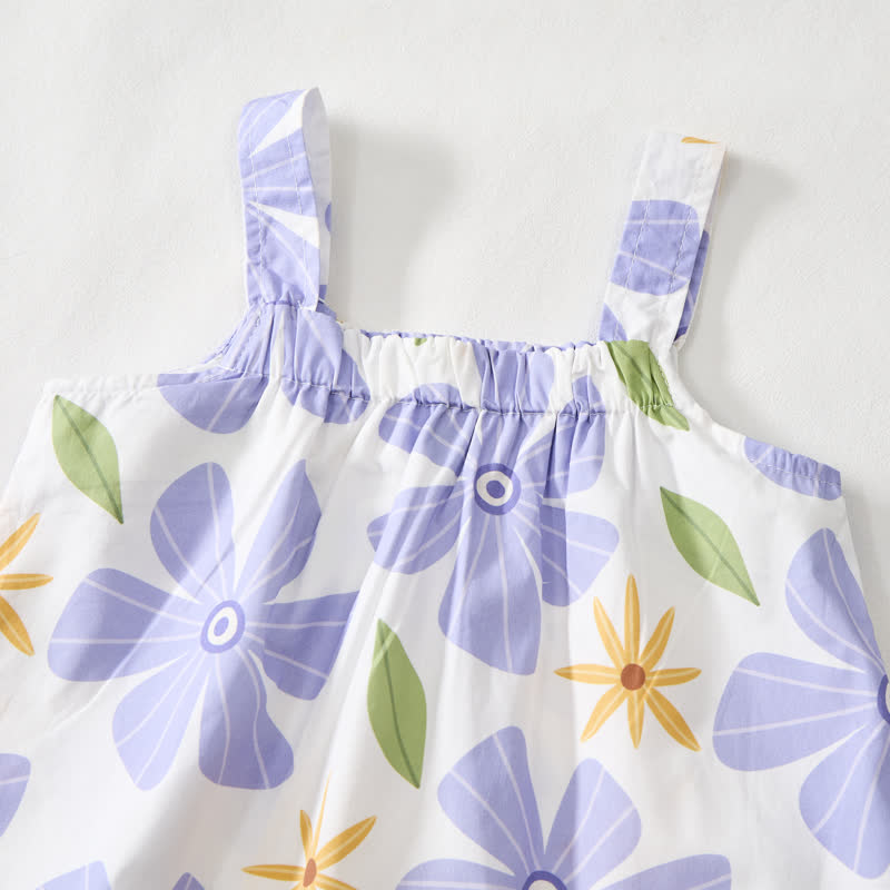 Completo per neonata/bambina con stampa floreale viola e maniche corte - image 3