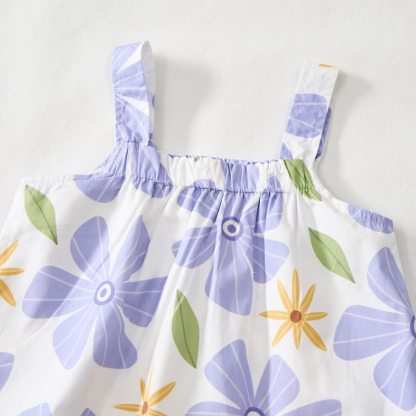 Completo per neonata/bambina con stampa floreale viola e maniche corte - image 3