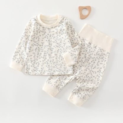Set pigiama per neonati e bambini piccoli composto da maglietta a maniche lunghe e pantaloni, due pezzi. - Beige Naturale - 2-3T - image 1
