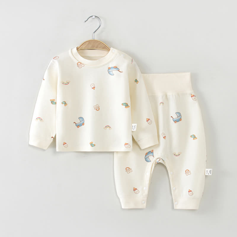 Set pigiama per neonati e bambini piccoli composto da maglietta a maniche lunghe e pantaloni, due pezzi. - Arcobaleno Beige - 2-3T - image 2