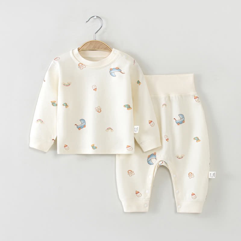 Set pigiama per neonati e bambini piccoli composto da maglietta a maniche lunghe e pantaloni, due pezzi. - Arcobaleno Beige - 2-3T - image 2