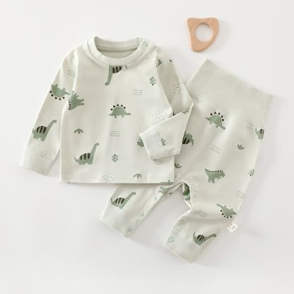 Set pigiama per neonati e bambini piccoli composto da maglietta a maniche lunghe e pantaloni, due pezzi. - Dinosauro Verde - 2-3T - image 7