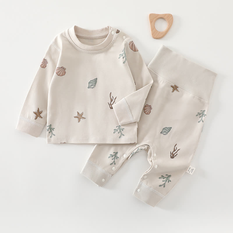 Set pigiama per neonati e bambini piccoli composto da maglietta a maniche lunghe e pantaloni, due pezzi. - Conchiglie grigie - 2-3T - image 9