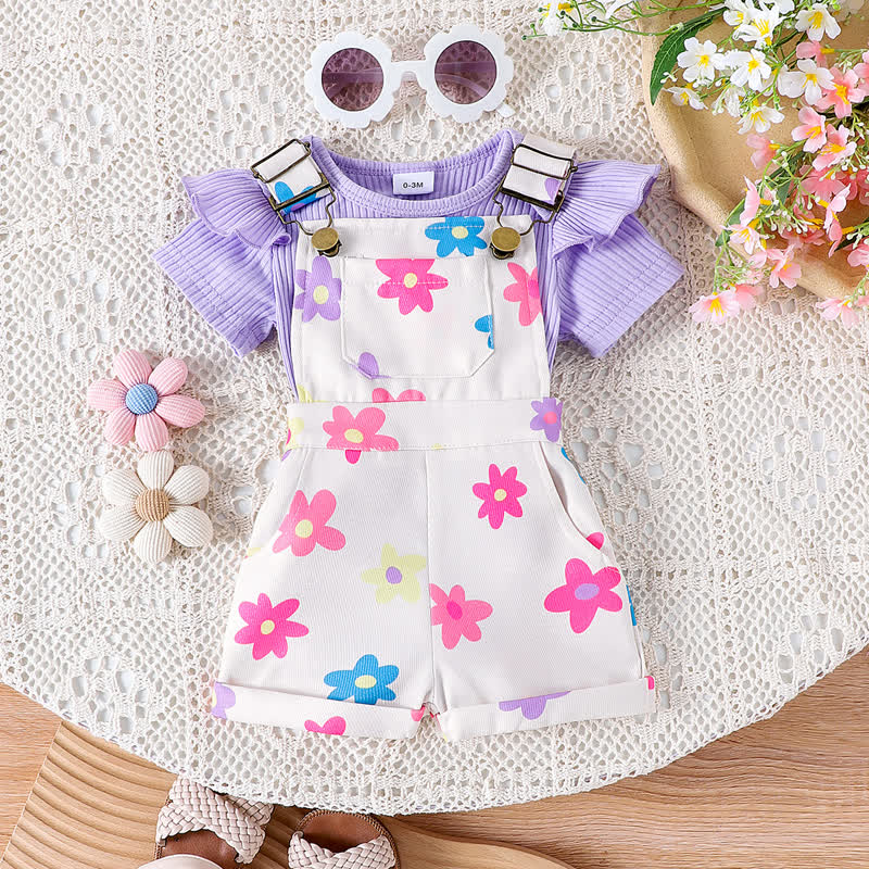 Completo per neonato/a composto da body e salopette con stampa floreale, composto da due pezzi. - Viola - 2-3 anni - image 2