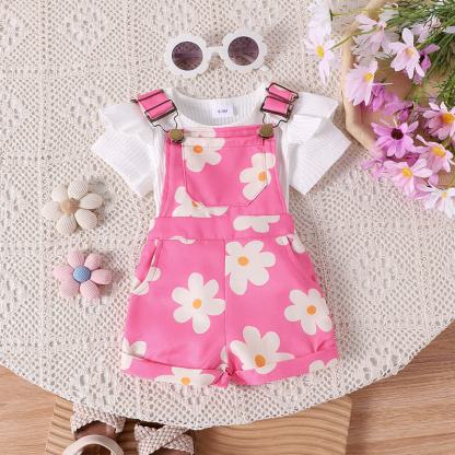 Completo per neonato/a composto da body e salopette con stampa floreale, composto da due pezzi. - Floreale rosa - 2-3 anni - image 4