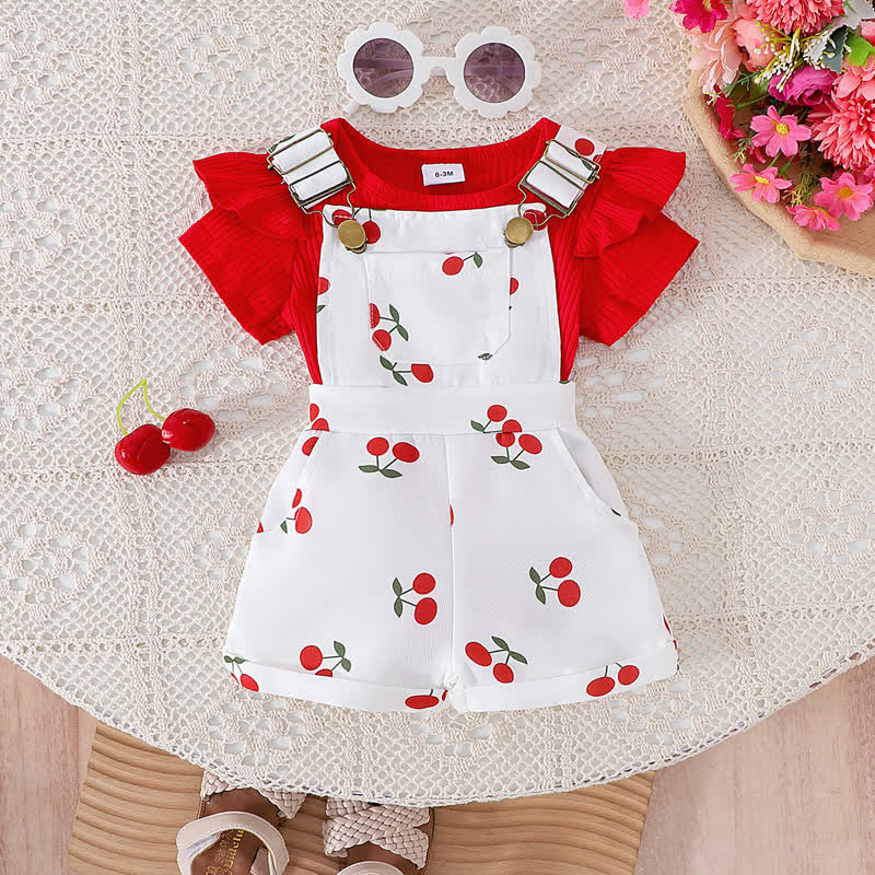 Completo per neonato/a composto da body e salopette con stampa floreale, composto da due pezzi. - Ciliegia rossa - 2-3 anni - image 6