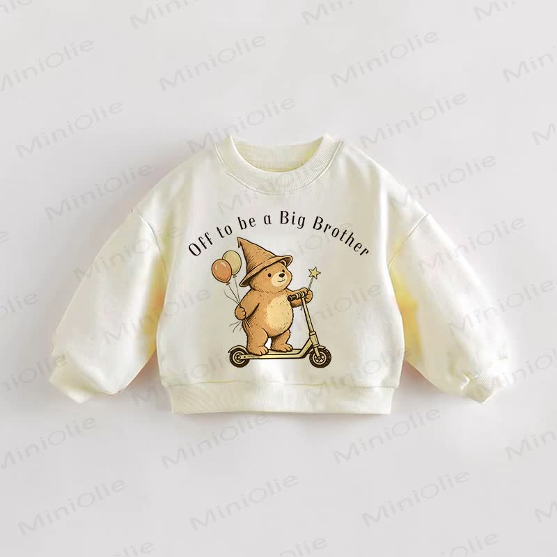 OFF TO BE A BIG BROTHER Baby Toddler Bear Sweatshirt - Cream - 3-5T - image 1