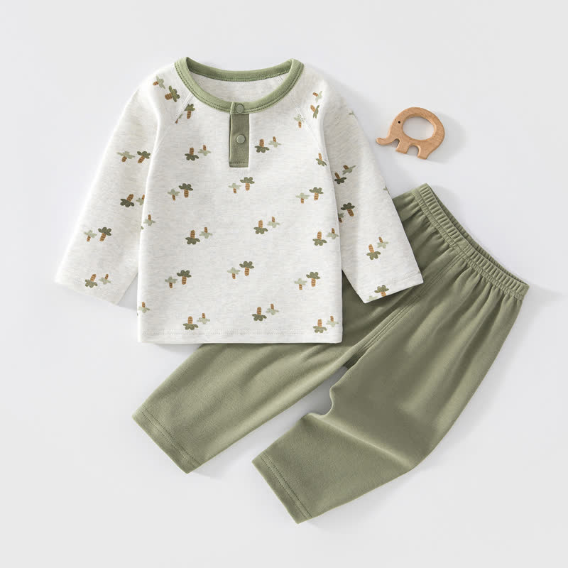 Set pigiama per neonato/a composto da maglia a maniche lunghe e pantaloni con stampa animalier/piante. - Verde - 5-6T - image 3